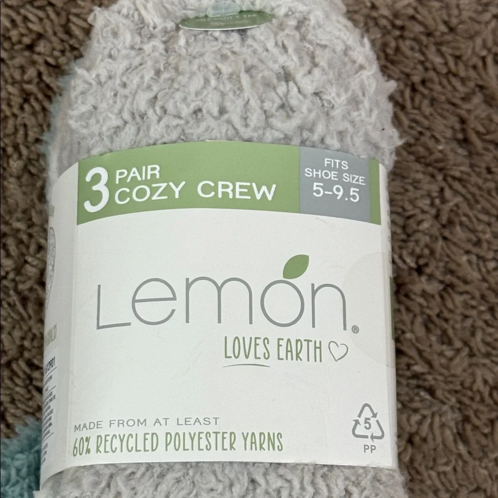 Lemon Soft Knit Crew Socks Trio - Gray, White, Blue Fits Shoe Size 5-9.5 SKU1329